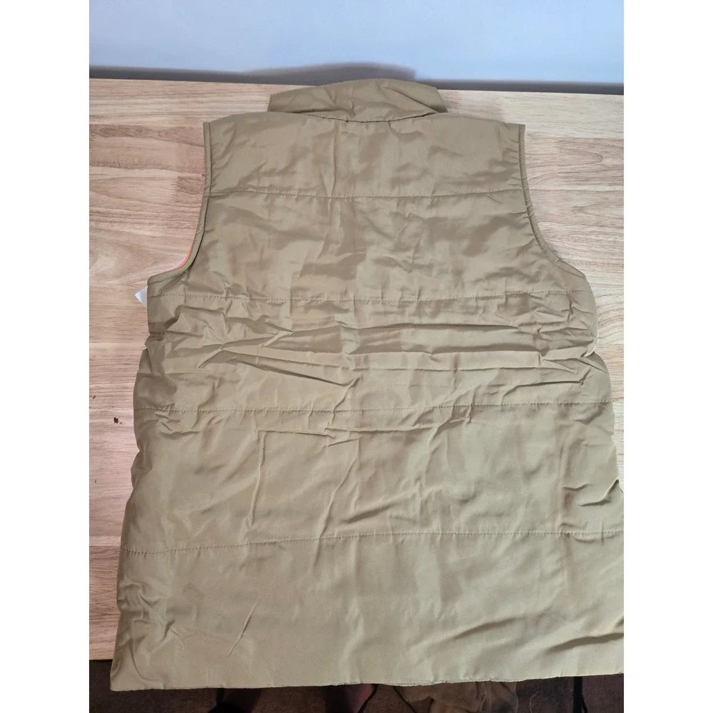 OshKosh Bgosh Boys Tan Khaki Puffer Vest Orange Fleece Lined Size 14 NWT